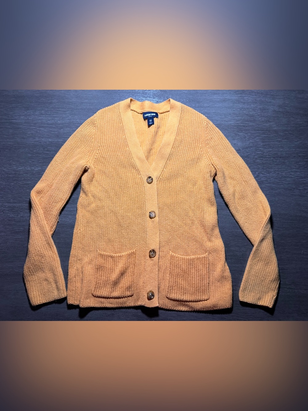 Lands End Yellow Orange Drifter Cardigan XS Knit Sweater